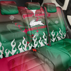 Personalized South Sydney Rabbitohs Back Car Seat Cover Y2K Grunge Aesthetic With Cyber Flames and Starburst Graphics