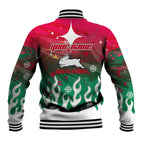 Personalized South Sydney Rabbitohs Baseball Jacket Y2K Grunge Aesthetic With Cyber Flames and Starburst Graphics