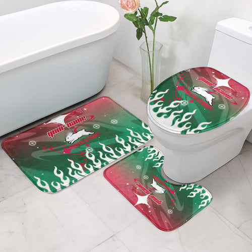 Personalized South Sydney Rabbitohs Bathroom Set Y2K Grunge Aesthetic With Cyber Flames and Starburst Graphics
