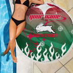 Personalized South Sydney Rabbitohs Beach Blanket Y2K Grunge Aesthetic With Cyber Flames and Starburst Graphics