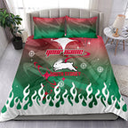 Personalized South Sydney Rabbitohs Bedding Set Y2K Grunge Aesthetic With Cyber Flames and Starburst Graphics
