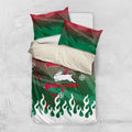 Personalized South Sydney Rabbitohs Bedding Set Y2K Grunge Aesthetic With Cyber Flames and Starburst Graphics
