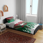 Personalized South Sydney Rabbitohs Bedding Set Y2K Grunge Aesthetic With Cyber Flames and Starburst Graphics