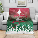 Personalized South Sydney Rabbitohs Blanket Y2K Grunge Aesthetic With Cyber Flames and Starburst Graphics