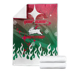 Personalized South Sydney Rabbitohs Blanket Y2K Grunge Aesthetic With Cyber Flames and Starburst Graphics