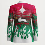 Personalized South Sydney Rabbitohs Blazer Y2K Grunge Aesthetic With Cyber Flames and Starburst Graphics
