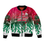 Personalized South Sydney Rabbitohs Bomber Jacket Y2K Grunge Aesthetic With Cyber Flames and Starburst Graphics
