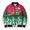 Personalized South Sydney Rabbitohs Bomber Puffer Jacket Y2K Grunge Aesthetic With Cyber Flames and Starburst Graphics