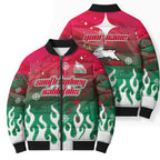 Personalized South Sydney Rabbitohs Bomber Puffer Jacket Y2K Grunge Aesthetic With Cyber Flames and Starburst Graphics