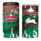 Personalized South Sydney Rabbitohs 4 in 1 Can Cooler Tumbler Y2K Grunge Aesthetic With Cyber Flames and Starburst Graphics