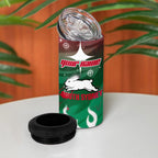 Personalized South Sydney Rabbitohs 4 in 1 Can Cooler Tumbler Y2K Grunge Aesthetic With Cyber Flames and Starburst Graphics