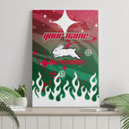Personalized South Sydney Rabbitohs Canvas Wall Art Y2K Grunge Aesthetic With Cyber Flames and Starburst Graphics