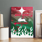 Personalized South Sydney Rabbitohs Canvas Wall Art Y2K Grunge Aesthetic With Cyber Flames and Starburst Graphics