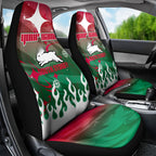 Personalized South Sydney Rabbitohs Car Seat Cover Y2K Grunge Aesthetic With Cyber Flames and Starburst Graphics