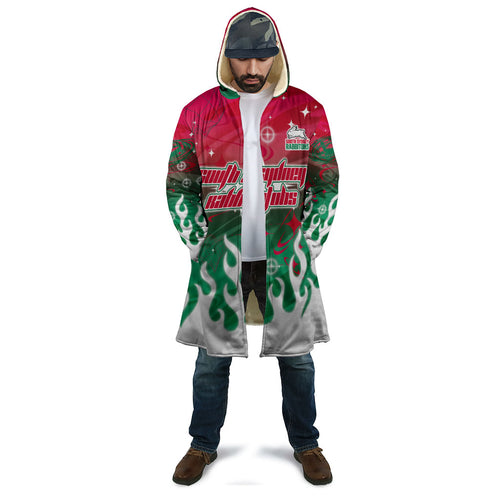 Personalized South Sydney Rabbitohs Cloak Y2K Grunge Aesthetic With Cyber Flames and Starburst Graphics