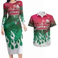 Personalized South Sydney Rabbitohs Couples Matching Long Sleeve Bodycon Dress and Hawaiian Shirt Y2K Grunge Aesthetic With Cyber Flames and Starburst Graphics