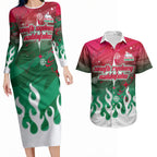 Personalized South Sydney Rabbitohs Couples Matching Long Sleeve Bodycon Dress and Hawaiian Shirt Y2K Grunge Aesthetic With Cyber Flames and Starburst Graphics