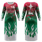 Personalized South Sydney Rabbitohs Couples Matching Long Sleeve Bodycon Dress and Hawaiian Shirt Y2K Grunge Aesthetic With Cyber Flames and Starburst Graphics