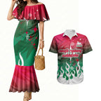 Personalized South Sydney Rabbitohs Couples Matching Mermaid Dress and Hawaiian Shirt Y2K Grunge Aesthetic With Cyber Flames and Starburst Graphics