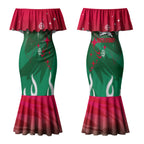Personalized South Sydney Rabbitohs Couples Matching Mermaid Dress and Hawaiian Shirt Y2K Grunge Aesthetic With Cyber Flames and Starburst Graphics