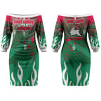 Personalized South Sydney Rabbitohs Couples Matching Off The Shoulder Long Sleeve Dress and Long Sleeve Button Shirt Y2K Grunge Aesthetic With Cyber Flames and Starburst Graphics