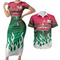 Personalized South Sydney Rabbitohs Couples Matching Short Sleeve Bodycon Dress and Hawaiian Shirt Y2K Grunge Aesthetic With Cyber Flames and Starburst Graphics