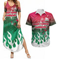 Personalized South Sydney Rabbitohs Couples Matching Summer Maxi Dress and Hawaiian Shirt Y2K Grunge Aesthetic With Cyber Flames and Starburst Graphics