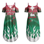 Personalized South Sydney Rabbitohs Couples Matching Summer Maxi Dress and Hawaiian Shirt Y2K Grunge Aesthetic With Cyber Flames and Starburst Graphics
