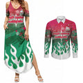 Personalized South Sydney Rabbitohs Couples Matching Summer Maxi Dress and Long Sleeve Button Shirt Y2K Grunge Aesthetic With Cyber Flames and Starburst Graphics