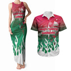 Personalized South Sydney Rabbitohs Couples Matching Tank Maxi Dress and Hawaiian Shirt Y2K Grunge Aesthetic With Cyber Flames and Starburst Graphics