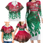 Personalized South Sydney Rabbitohs Family Matching Long Sleeve Bodycon Dress and Hawaiian Shirt Y2K Grunge Aesthetic With Cyber Flames and Starburst Graphics