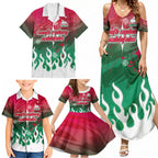 Personalized South Sydney Rabbitohs Family Matching Summer Maxi Dress and Hawaiian Shirt Y2K Grunge Aesthetic With Cyber Flames and Starburst Graphics