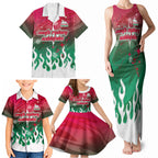 Personalized South Sydney Rabbitohs Family Matching Tank Maxi Dress and Hawaiian Shirt Y2K Grunge Aesthetic With Cyber Flames and Starburst Graphics