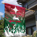 Personalized South Sydney Rabbitohs Garden Flag Y2K Grunge Aesthetic With Cyber Flames and Starburst Graphics