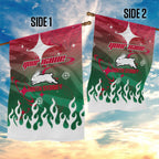 Personalized South Sydney Rabbitohs Garden Flag Y2K Grunge Aesthetic With Cyber Flames and Starburst Graphics