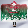Personalized South Sydney Rabbitohs Hooded Blanket Y2K Grunge Aesthetic With Cyber Flames and Starburst Graphics