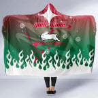 Personalized South Sydney Rabbitohs Hooded Blanket Y2K Grunge Aesthetic With Cyber Flames and Starburst Graphics