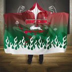 Personalized South Sydney Rabbitohs Hooded Blanket Y2K Grunge Aesthetic With Cyber Flames and Starburst Graphics