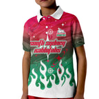 Personalized South Sydney Rabbitohs Kid Polo Shirt Y2K Grunge Aesthetic With Cyber Flames and Starburst Graphics