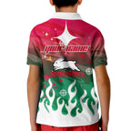 Personalized South Sydney Rabbitohs Kid Polo Shirt Y2K Grunge Aesthetic With Cyber Flames and Starburst Graphics