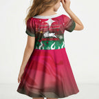 Personalized South Sydney Rabbitohs Kid Short Sleeve Dress Y2K Grunge Aesthetic With Cyber Flames and Starburst Graphics