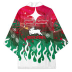 Personalized South Sydney Rabbitohs Kimono Y2K Grunge Aesthetic With Cyber Flames and Starburst Graphics