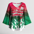 Personalized South Sydney Rabbitohs Kimono Sleeve Blouse Y2K Grunge Aesthetic With Cyber Flames and Starburst Graphics