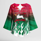 Personalized South Sydney Rabbitohs Kimono Sleeve Blouse Y2K Grunge Aesthetic With Cyber Flames and Starburst Graphics