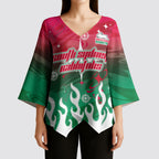 Personalized South Sydney Rabbitohs Kimono Sleeve Blouse Y2K Grunge Aesthetic With Cyber Flames and Starburst Graphics