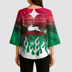 Personalized South Sydney Rabbitohs Kimono Sleeve Blouse Y2K Grunge Aesthetic With Cyber Flames and Starburst Graphics