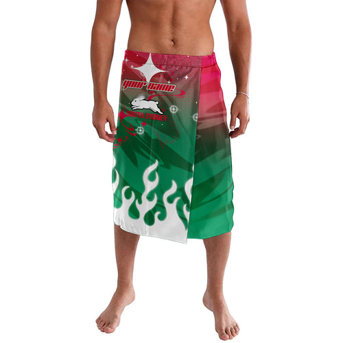 Personalized South Sydney Rabbitohs Lavalava Y2K Grunge Aesthetic With Cyber Flames and Starburst Graphics