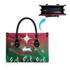 Personalized South Sydney Rabbitohs Leather Bag Y2K Grunge Aesthetic With Cyber Flames and Starburst Graphics