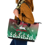 Personalized South Sydney Rabbitohs Leather Tote Bag Y2K Grunge Aesthetic With Cyber Flames and Starburst Graphics