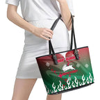 Personalized South Sydney Rabbitohs Leather Tote Bag Y2K Grunge Aesthetic With Cyber Flames and Starburst Graphics